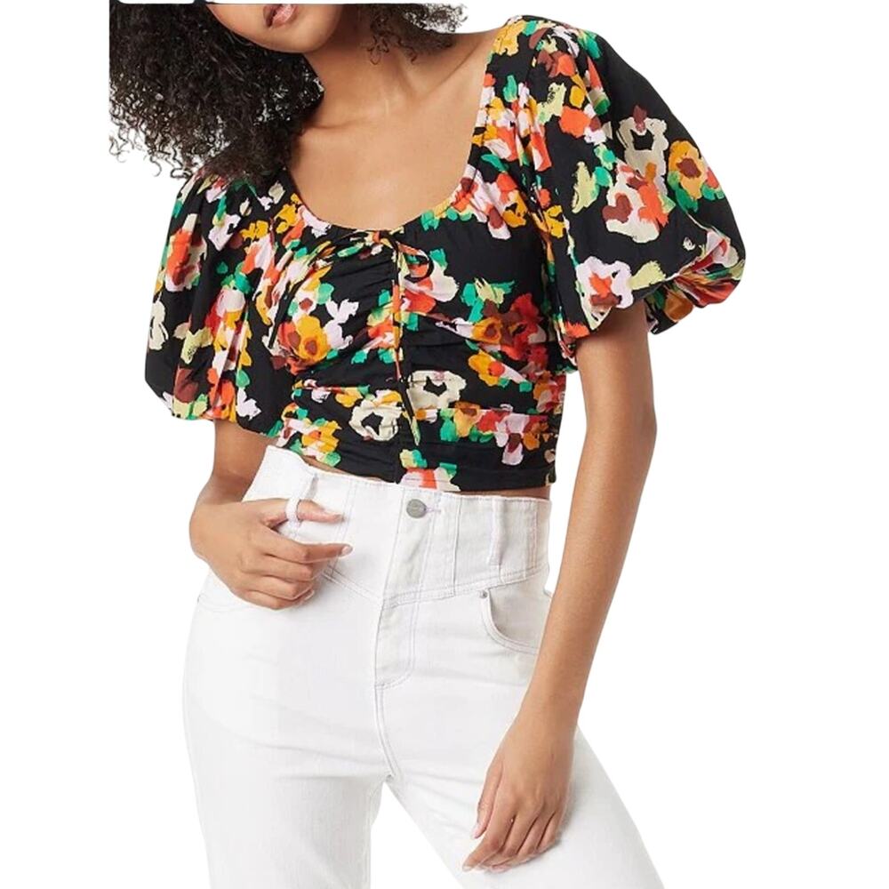 Circus NY by Sam Edelman Baeley Floral Print Short Puff Sleeve Top Size L